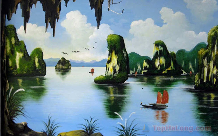 50 Bức tranh vẽ vịnh Hạ Long đẹp nhất